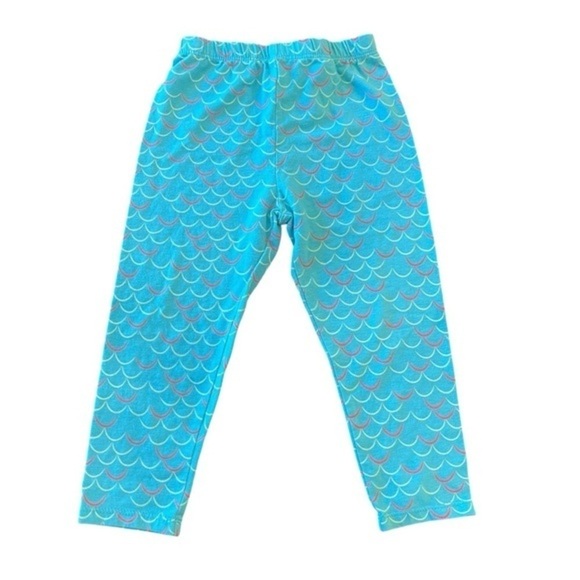Girls casual pull-up light blue mermaid scale pants leggings cotton blend 24 M - Picture 1 of 9